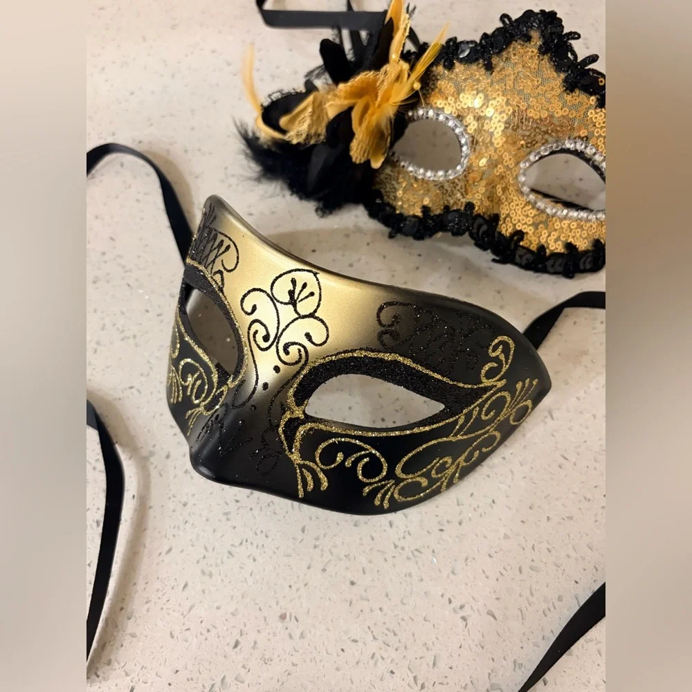 Elegant Gold and Black Couples Masquerade Masks